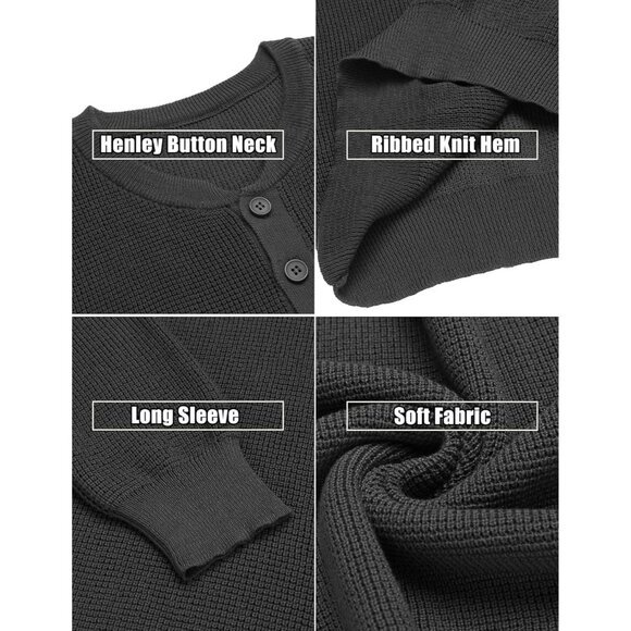 Men's Crewneck Lightweight Sweaters Quarter Button Sweatshirts Long Sleeve Slim - Picture 4 of 7